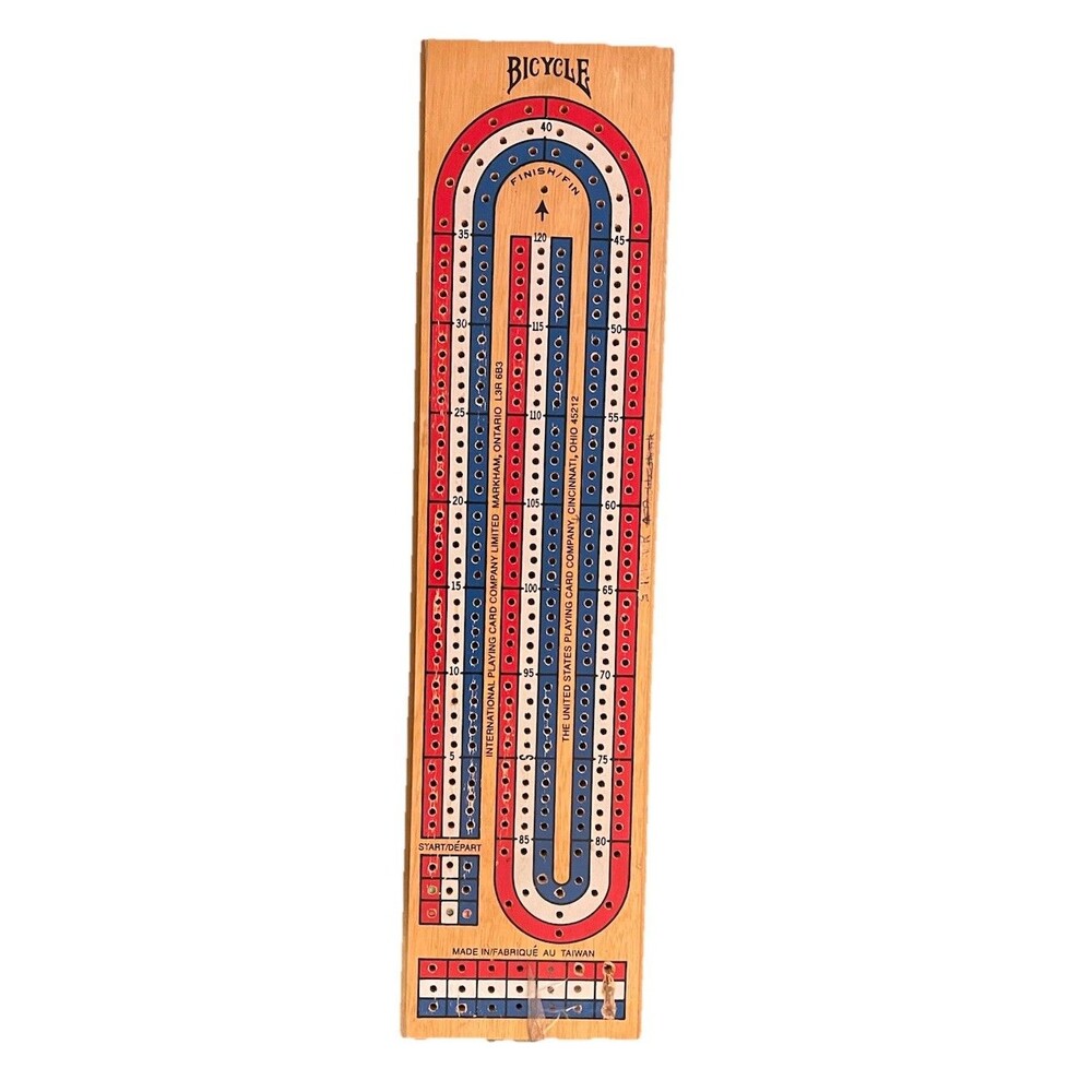 Bicycle Cribbage Board Game Wooden 3 Track: Red, White, & Blue *See Description*